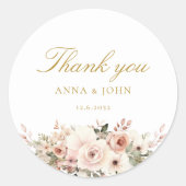 Sticker Rond Merci ! Élégant, blanc, pastel, fleur, mariage (Devant)