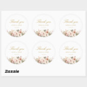 Sticker Rond Merci ! Élégant, blanc, pastel, fleur, mariage (Feuille)