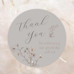 Sticker Rond Merci Élégant Fleur sauvage Customisé Mariage C