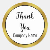 Sticker Rond Merci Elegant Noir Blanc Or Nom commercial (Devant)