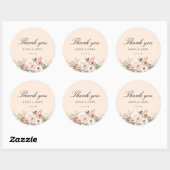 Sticker Rond Merci ! Élégant, pêche, pastel, fleur, mariage (Feuille)