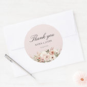 Sticker Rond Merci! Élégant, rose, pastel, fleur, mariage (Enveloppe)