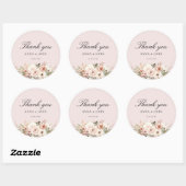 Sticker Rond Merci! Élégant, rose, pastel, fleur, mariage (Feuille)