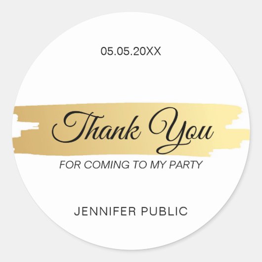 Sticker Rond Merci Elegant Script main Modèle or (Devant)