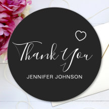 Merci Élégant Script Nom du texte Coeur Noir