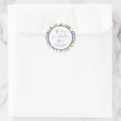 Sticker Rond Merci Élégant violet  Floral Script Mariage (Sac)