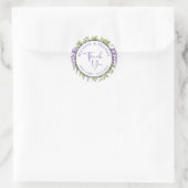 Sticker Rond Merci Élégant violet Floral Script Mariage (Sac)