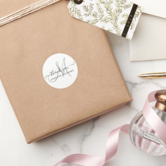 Sticker Rond Merci Elégante Typographie Chic noir blanc