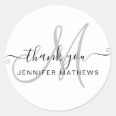 Sticker Rond Merci Elégante Typographie Chic noir blanc (Devant)