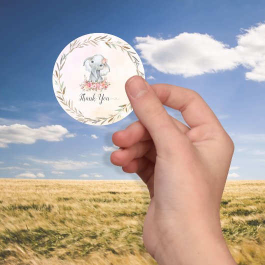 Sticker Rond Merci éléphant bébé