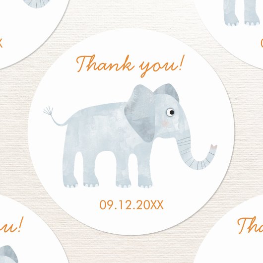 Sticker Rond Merci Eléphant Bébé mou Date