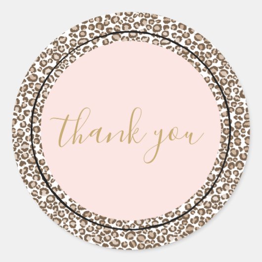 Sticker Rond Merci Empreinte de léopard rose Brown crème (Devant)