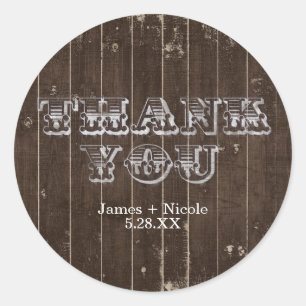 Sticker Rond Merci en bois rustique de style western