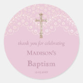 Sticker rond Merci en dentelle rose (Devant)