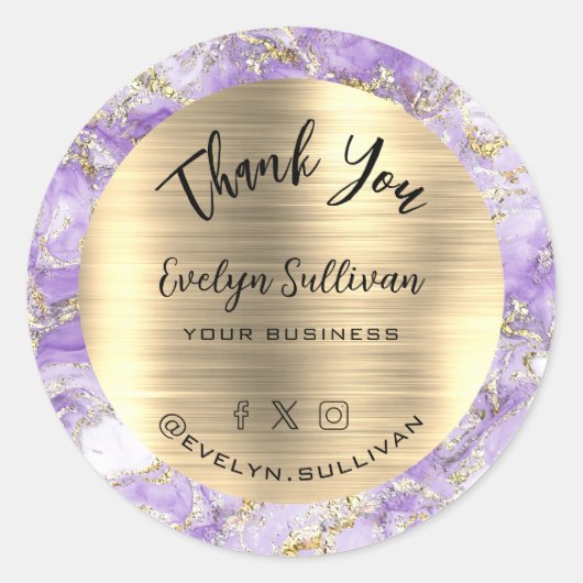 Sticker Rond Merci en marbre Lavender Gold (Devant)