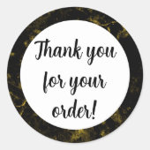 Sticker Rond Merci en marbre noir et or (Devant)