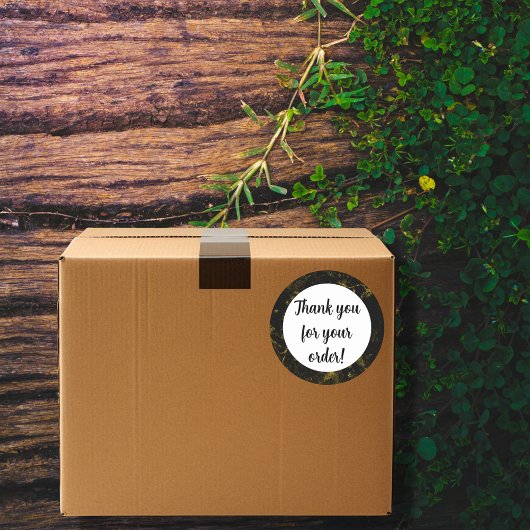 Sticker Rond Merci en marbre noir et or