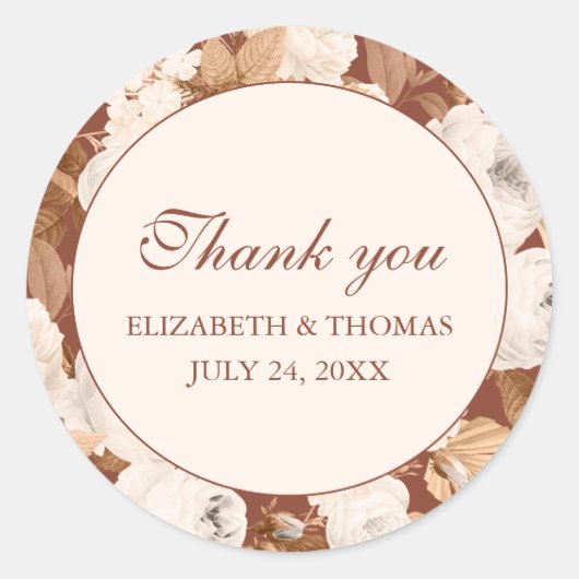 Sticker rond Merci en terre cuite foncée avec pivo (Devant)