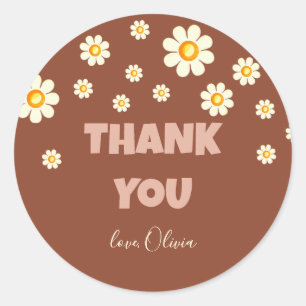Sticker Rond Merci en terre cuite Retro Daisy