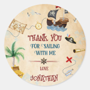 Sticker Rond Merci Enfants fête pirate Baby boy anniversaire