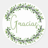 Sticker Rond Merci espagnol Gracias Green Typographie Wreath (Devant)
