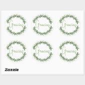 Sticker Rond Merci espagnol Gracias Green Typographie Wreath (Feuille)