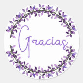 Sticker Rond Merci espagnol Gracias Lilac Typographie couronne (Devant)