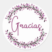 Sticker Rond Merci espagnol Gracias Typographie Chic Wreath (Devant)