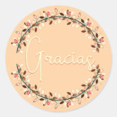 Sticker Rond Merci Espagnol Gracias Typographie Jaune Couronne (Devant)
