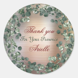 Sticker Rond Merci Eucalyptus Anniversaire Mariée Verdure Rose