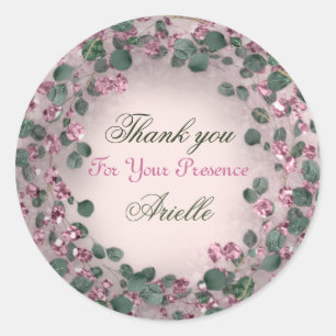 Sticker Rond Merci Eucalyptus Anniversaire Monnaie Vert rose