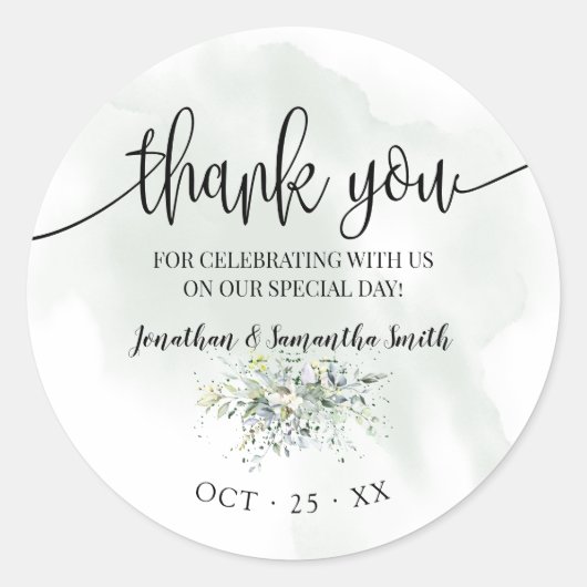 Sticker Rond Merci eucalyptus succulent mariage (Devant)
