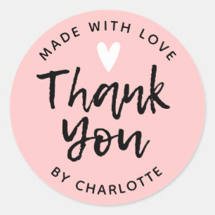 Sticker Rond Merci fait à la main avec amour rose