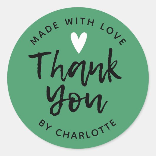 Sticker Rond Merci fait main avec amour vert (Devant)