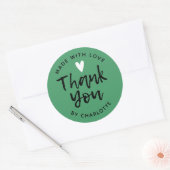 Sticker Rond Merci fait main avec amour vert (Enveloppe)