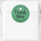 Sticker Rond Merci fait main avec amour vert (Sac)