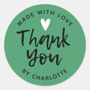 Sticker Rond Merci fait main avec amour vert