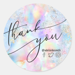 Sticker Rond merci fausse parties scintillant holographique