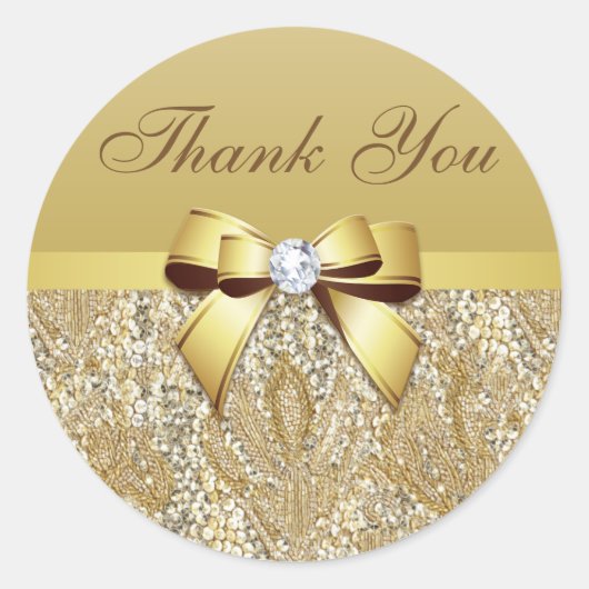 Sticker Rond Merci Faux Gold Sequins Bow Diamond (Devant)