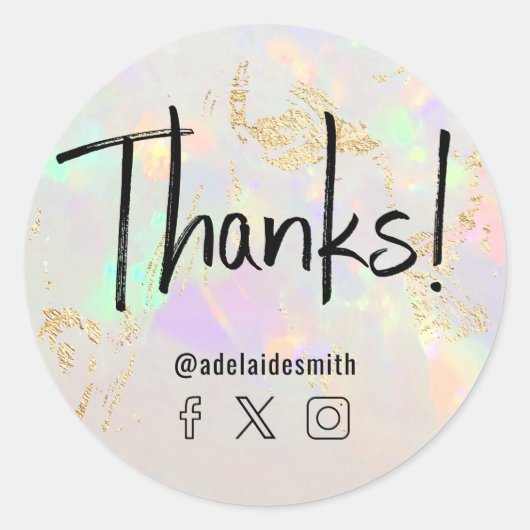 Sticker Rond merci faux holographe blanc opal (Devant)