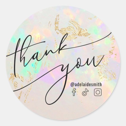 Sticker Rond merci faux opal iridescente (Devant)