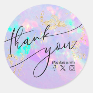 Sticker Rond merci faux opal iridescente