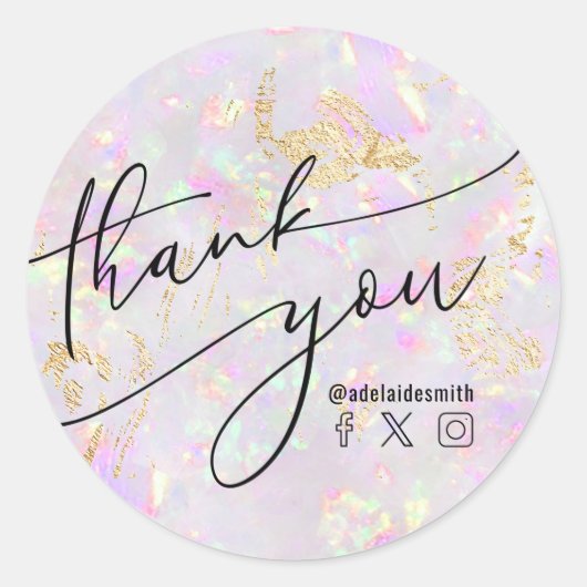 Sticker Rond merci faux opal iridescente (Devant)
