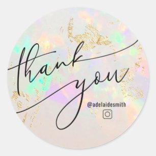 Sticker Rond merci faux opal iridescente