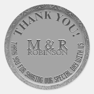Sticker Rond Merci   Faux Silver Foil