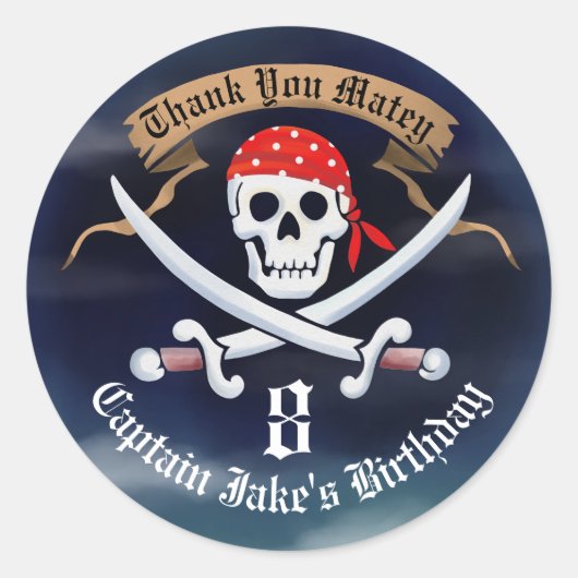 Sticker Rond Merci Favor Jolly roger Pirate (Devant)