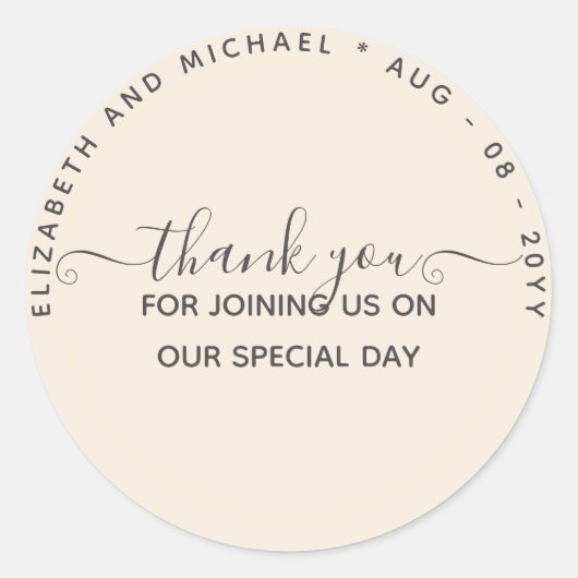 Sticker Rond Merci Favor Monochrome (Devant)