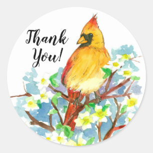 Sticker Rond Merci Femme Cardinal Bird Dogwood