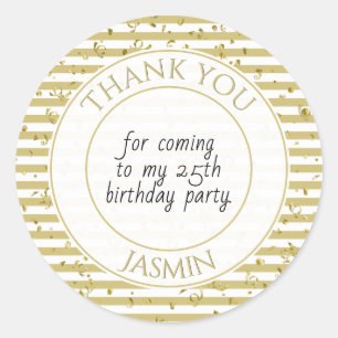 Sticker Rond Merci fête d'anniversaire Gold/White Stripe