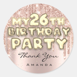 Sticker Rond Merci Fête d'anniversaire sucrée 26 ans Paillettes